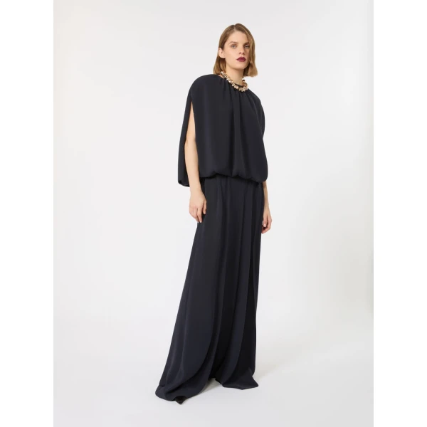 Max Mara Abilita High-Waisted Cady Trousers in Midnight Blue | Wide leg pants | Coveti