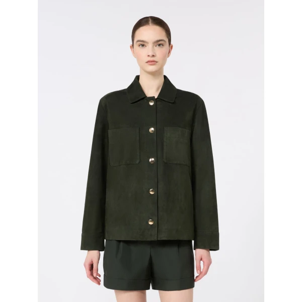 Max Mara Abisso Suede Shirt Jacket in Green | Leather Jackets | Coveti
