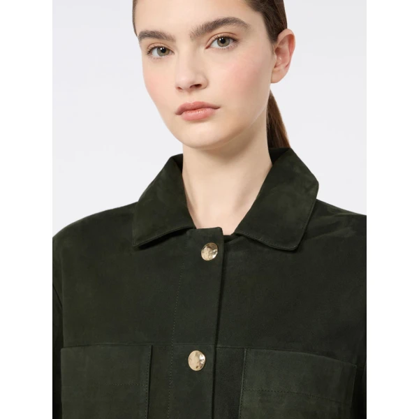 Max Mara Abisso Suede Shirt Jacket in Green | Leather Jackets | Coveti