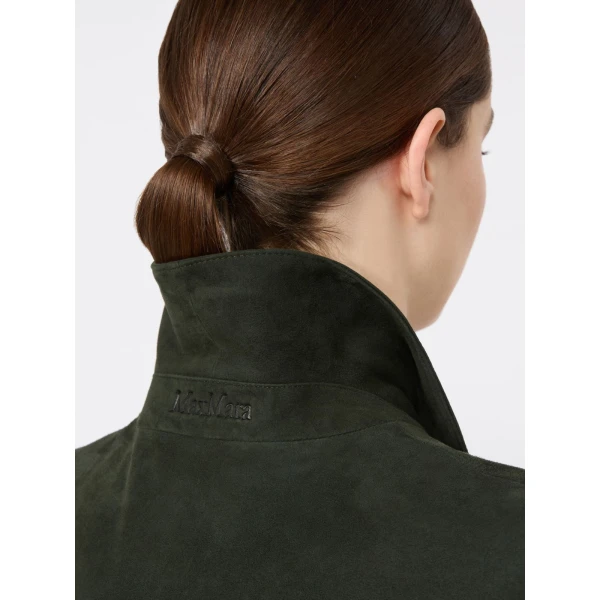 Max Mara Abisso Suede Shirt Jacket in Green | Leather Jackets | Coveti