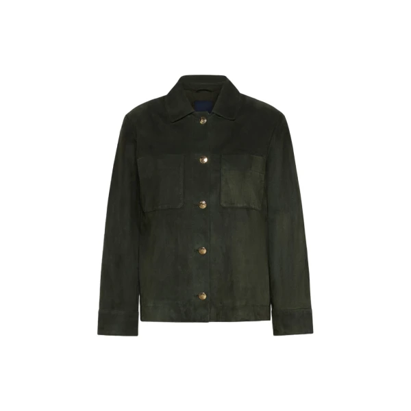 Max Mara Abisso Suede Shirt Jacket in Green | Leather Jackets | Coveti