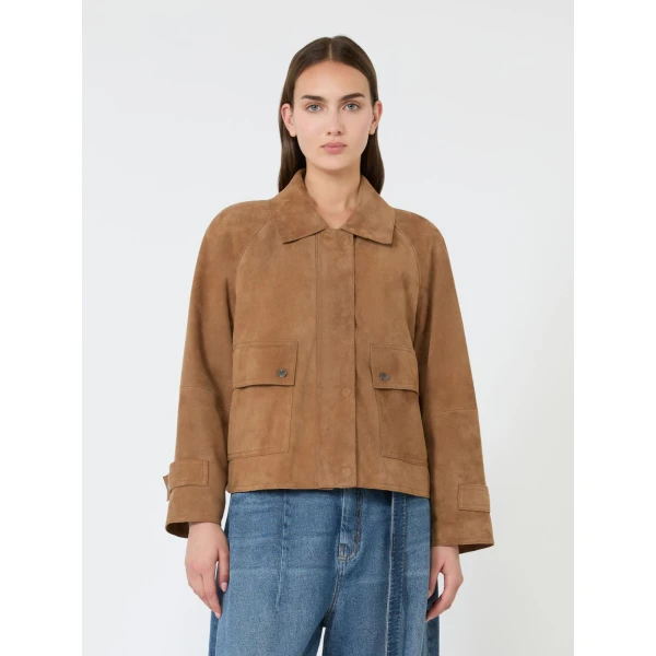 Max Mara Abito Soft Suede Jacket in Hazelnut Brown | Leather Jackets | Coveti