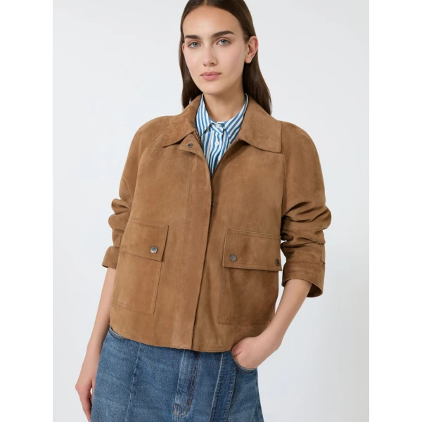 Max Mara Abito Soft Suede Jacket in Hazelnut Brown | Leather Jackets | Coveti