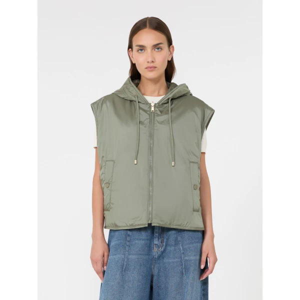Max Mara Accenni Reversible Padded Canvas Gilet in Khaki | Vests | Coveti