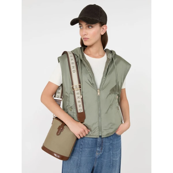 Max Mara Accenni Reversible Padded Canvas Gilet in Khaki | Vests | Coveti