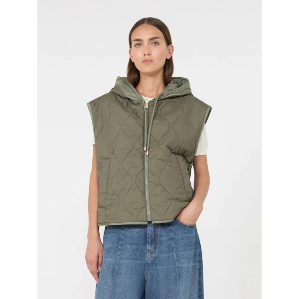 Max Mara Accenni Reversible Padded Canvas Gilet in Khaki | Vests | Coveti