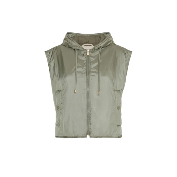 Max Mara Accenni Reversible Padded Canvas Gilet in Khaki | Vests | Coveti