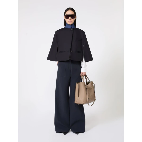 Max Mara Accento Water-Repellent Gabardine Cape in Midnight Blue | Coats | Coveti