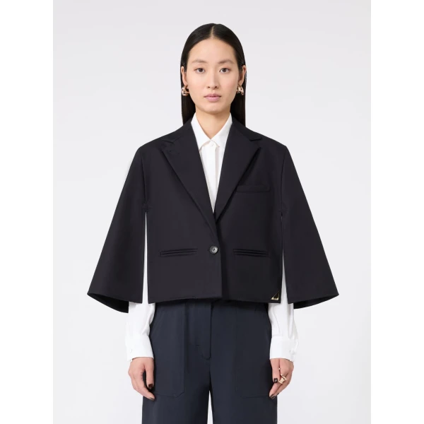 Max Mara Accento Water-Repellent Gabardine Cape in Midnight Blue | Coats | Coveti