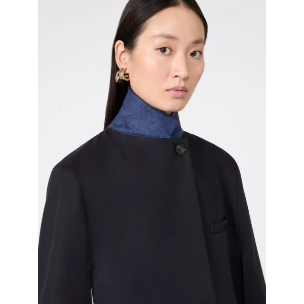 Max Mara Accento Water-Repellent Gabardine Cape in Midnight Blue | Coats | Coveti