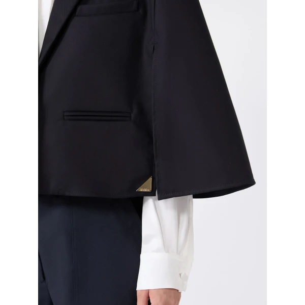 Max Mara Accento Water-Repellent Gabardine Cape in Midnight Blue | Coats | Coveti