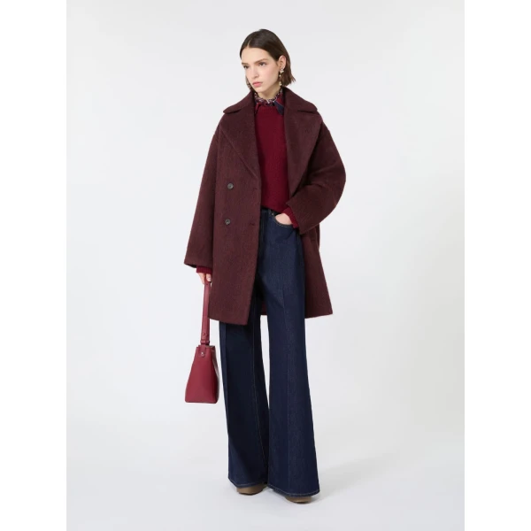 Max Mara Accento Wool and Alpaca Blend Coat in Bordeaux | Wool Coat | Coveti