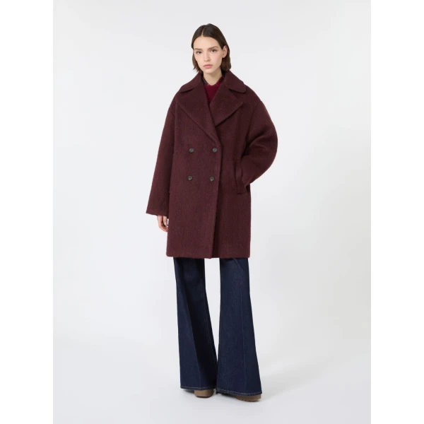 Max Mara Accento Wool and Alpaca Blend Coat in Bordeaux | Wool Coat | Coveti
