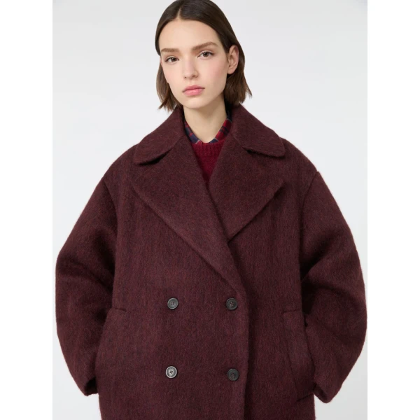 Max Mara Accento Wool and Alpaca Blend Coat in Bordeaux | Wool Coat | Coveti