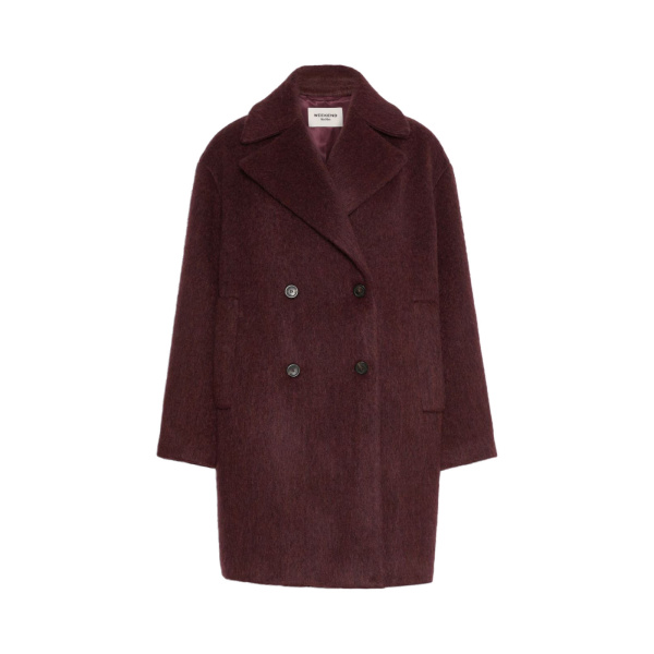 Max Mara Accento Wool and Alpaca Blend Coat in Bordeaux | Wool Coat | Coveti