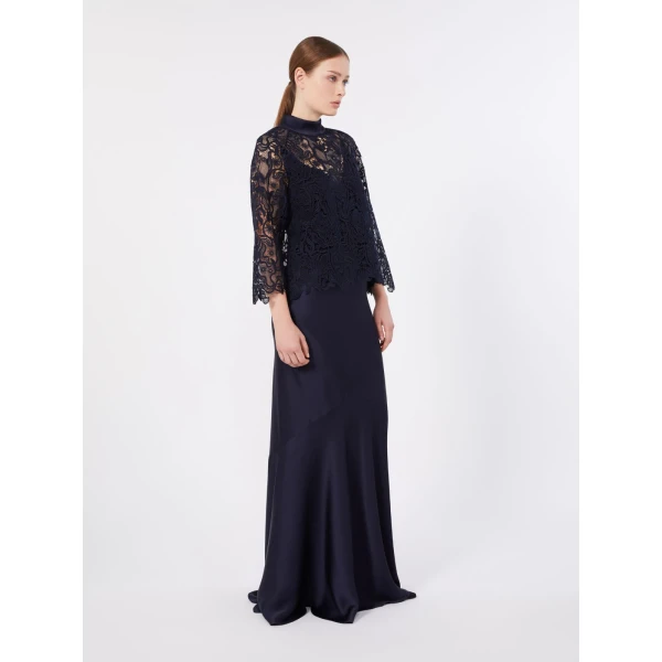 Max Mara Acerbo Long Envers Satin Skirt in Midnight Blue | Maxi Skirts | Coveti