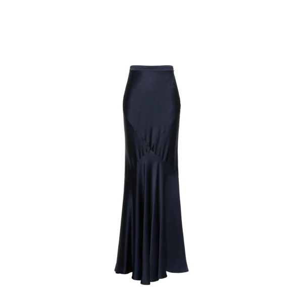 Max Mara Acerbo Long Envers Satin Skirt in Midnight Blue | Maxi Skirts | Coveti