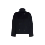 Max Mara Aceri Double Wool, Cashmere and Silk Pea Coat in Navy | Wool Coat | Coveti