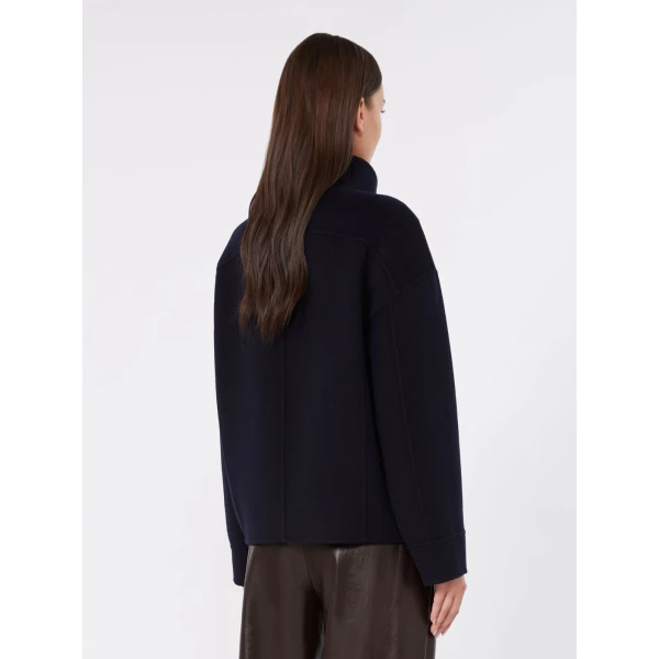 Max Mara Aceri Double Wool, Cashmere and Silk Pea Coat in Navy | Wool Coat | Coveti