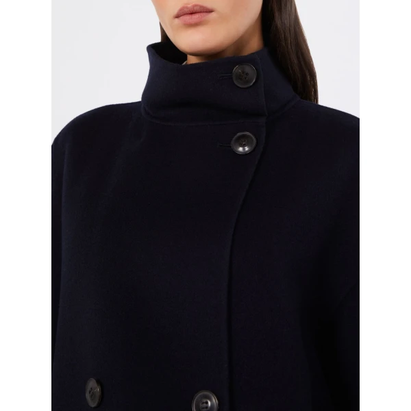 Max Mara Aceri Double Wool, Cashmere and Silk Pea Coat in Navy | Wool Coat | Coveti