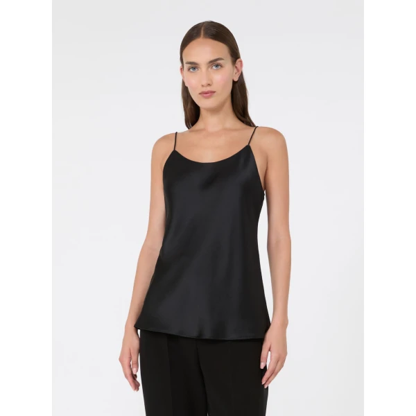 Max Mara Aceti Silk Satin Top in Black | Blouse | Coveti