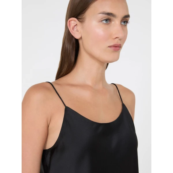 Max Mara Aceti Silk Satin Top in Black | Blouse | Coveti