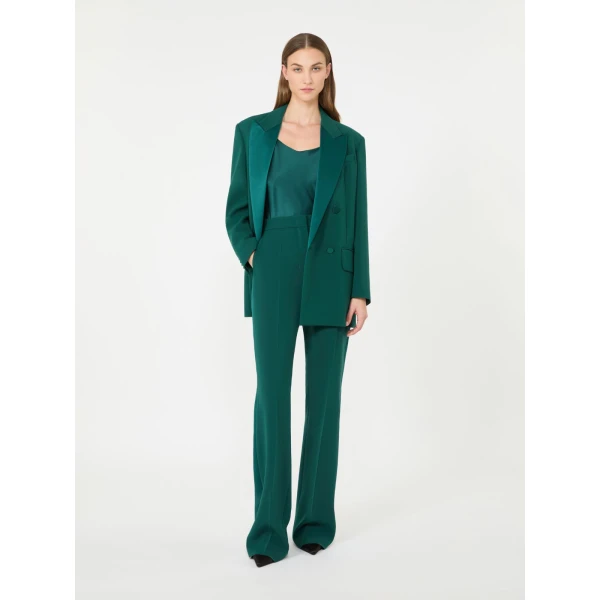 Max Mara Aceti Silk Satin Top in Dark Green | Blouse | Coveti