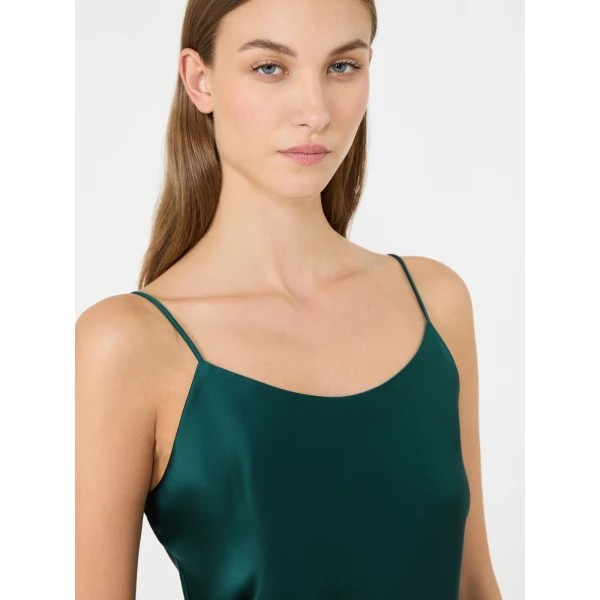 Max Mara Aceti Silk Satin Top in Dark Green | Blouse | Coveti