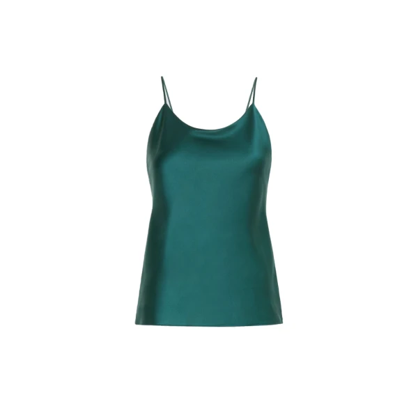 Aceti Silk Satin Top in Dark Green