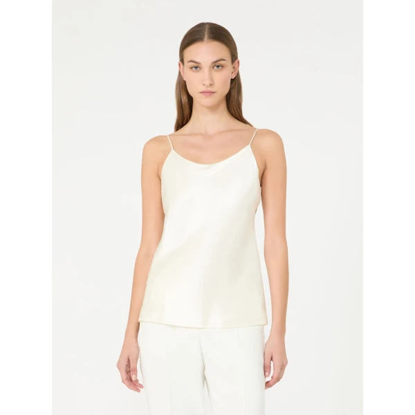 Max Mara Aceti Silk Satin Top in Silk White | Blouse | Coveti
