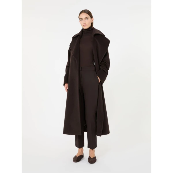 Max Mara Acino Slim Double Woollen Cloth Trousers in Dark Brown | Tailored pants | Coveti
