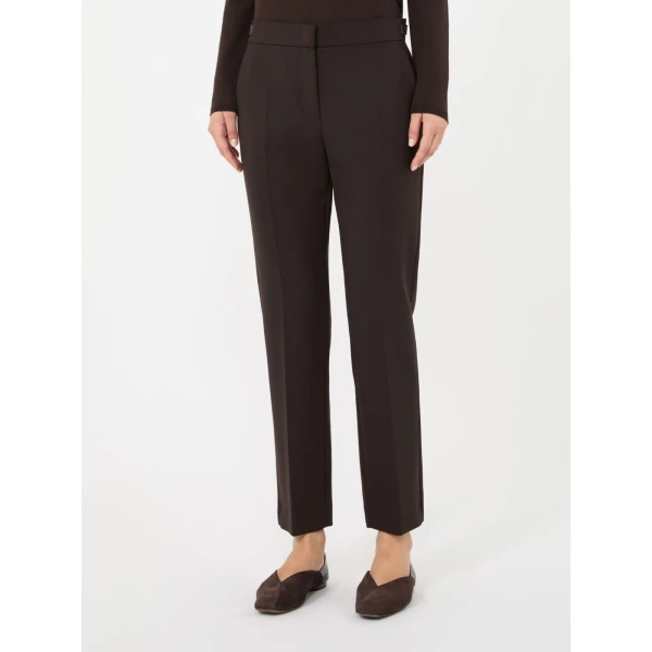 Max Mara Acino Slim Double Woollen Cloth Trousers in Dark Brown | Tailored pants | Coveti