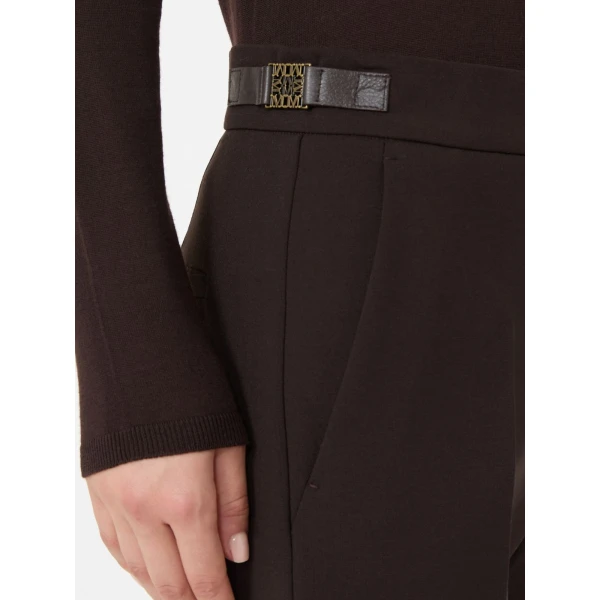 Max Mara Acino Slim Double Woollen Cloth Trousers in Dark Brown | Tailored pants | Coveti