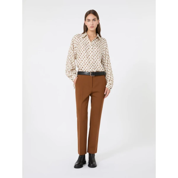 Max Mara Acino Slim Double Woollen Cloth Trousers in Tobacco | Tailored pants | Coveti