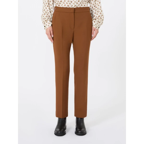 Max Mara Acino Slim Double Woollen Cloth Trousers in Tobacco | Tailored pants | Coveti