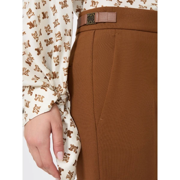 Max Mara Acino Slim Double Woollen Cloth Trousers in Tobacco | Tailored pants | Coveti