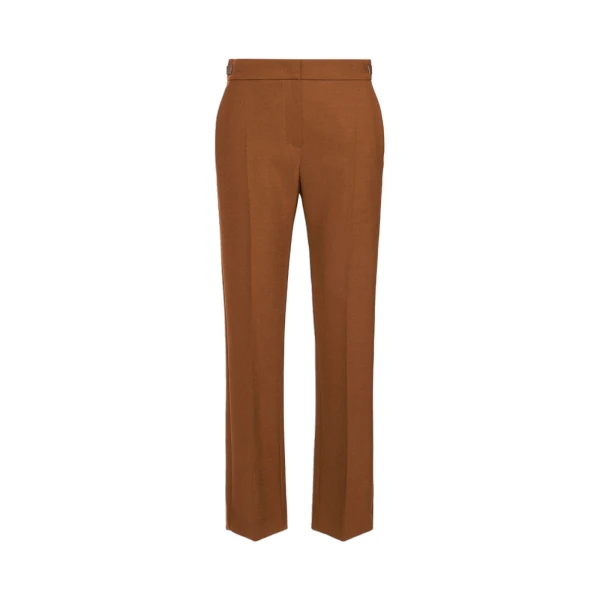Max Mara Acino Slim Double Woollen Cloth Trousers in Tobacco | Tailored pants | Coveti