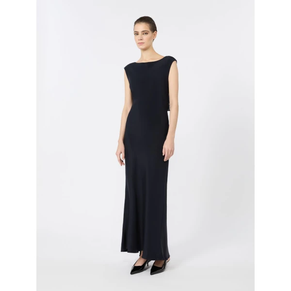 Max Mara Acino Slim-Fit Silk Crepe de Chine Dress in Ultramarine | Maxi Dresses | Coveti