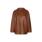 Max Mara Acinoso Nappa Leather Hooded Jacket in Tobacco | Leather Jackets | Coveti
