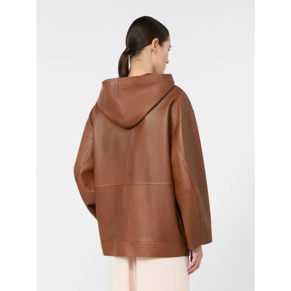 Max Mara Acinoso Nappa Leather Hooded Jacket in Tobacco | Leather Jackets | Coveti