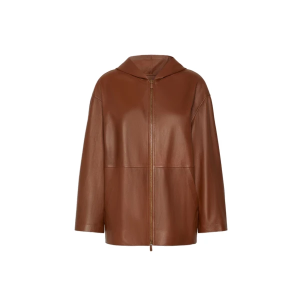 Acinoso Nappa Leather Hooded Jacket in Tobacco
