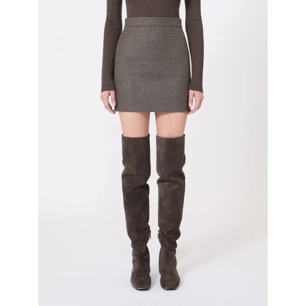 Max Mara Acinoso Short Felted Wool Skirt in Brown Grey | Mini Skirts | Coveti