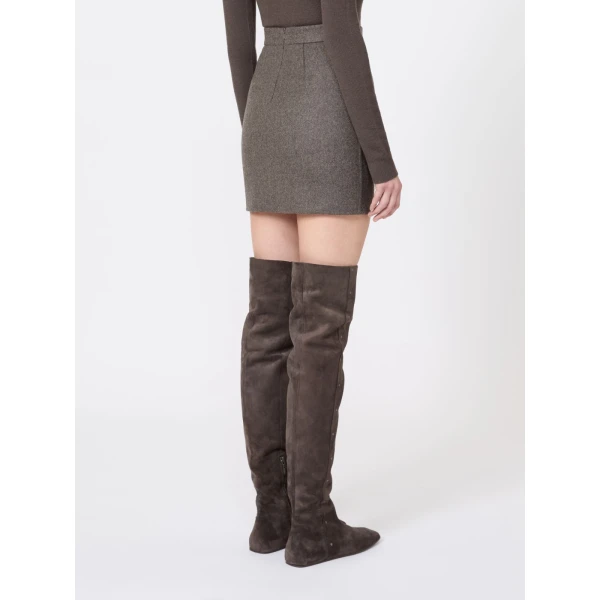 Max Mara Acinoso Short Felted Wool Skirt in Brown Grey | Mini Skirts | Coveti