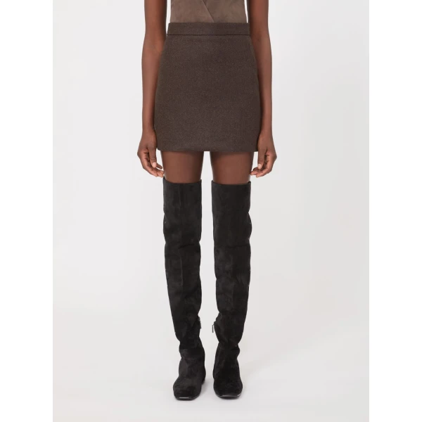 Max Mara Acinoso Short Felted Wool Skirt in Mud | Mini Skirts | Coveti