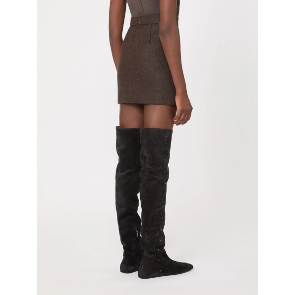 Max Mara Acinoso Short Felted Wool Skirt in Mud | Mini Skirts | Coveti