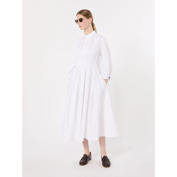 Max Mara Adagio Cotton Poplin Shirt Dress in White | Shirtdress | Coveti