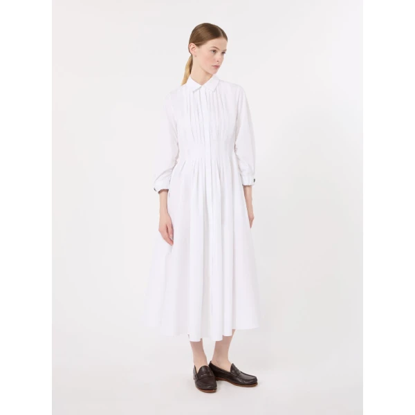Max Mara Adagio Cotton Poplin Shirt Dress in White | Shirtdress | Coveti