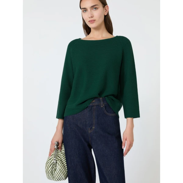 Max Mara Addotto Cotton Links Stitch Jumper in Dark Green | Sweaters | Coveti