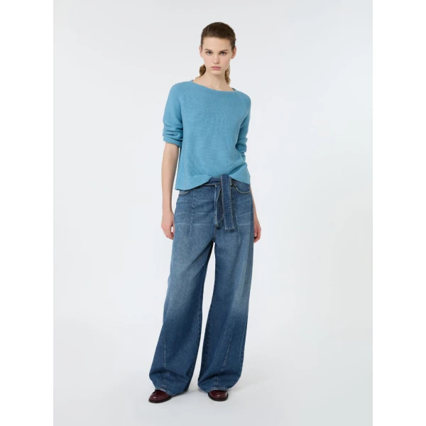 Max Mara Addotto Cotton Links Stitch Jumper in Light Blue | Sweaters | Coveti
