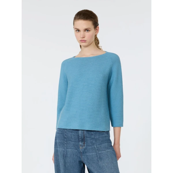 Max Mara Addotto Cotton Links Stitch Jumper in Light Blue | Sweaters | Coveti